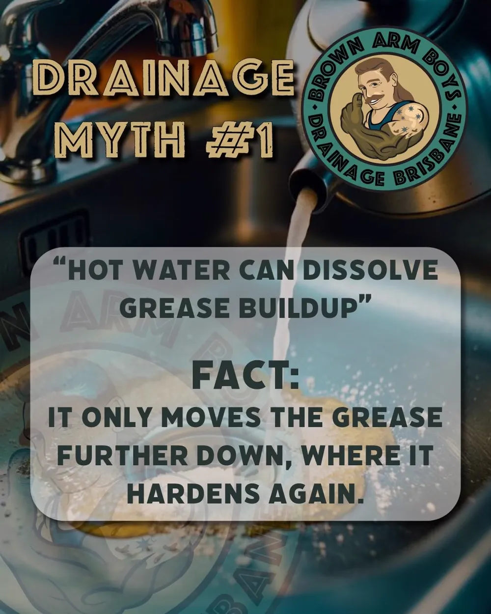 Grease build-up inside a kitchen drain pipe showing why hot water does not dissolve grease