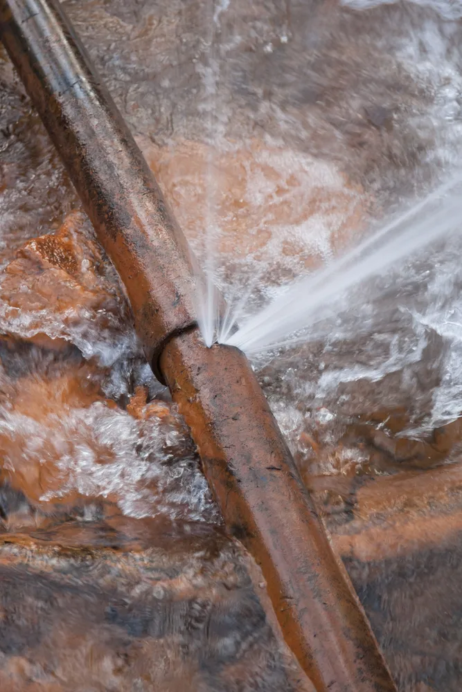 Split underground pipe leaking water, exposed ready for a drain renewal