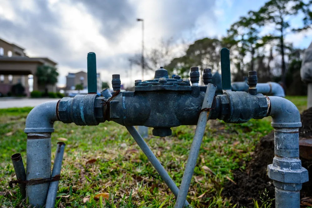 Outdoor drainage pipework and valves servicing a stormwater line